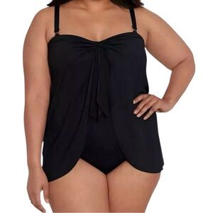 Lauren Ralph Lauren Bandeau Flyaway One-Piece Swimsuit Black Size 20W‎